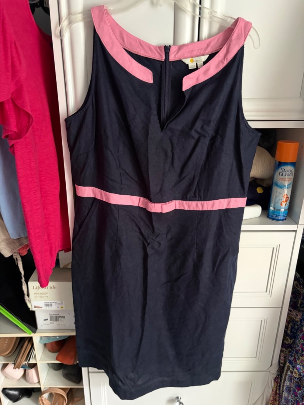Boden Pink and Navy Oriel Linen Dress Sz 12 - Picture 2 of 3